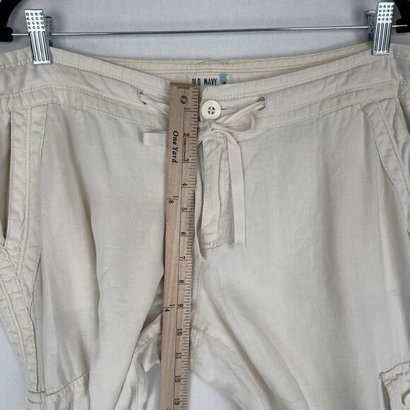 Old Navy Pants Womens 16 Ivory Straight Leg Relaxed Cargo 100% Linen Breathable - Picture 15 of 16